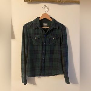 Vintage TNA Aritzia Plaid Button Down Shirt Flannel Shirt Green & Blue Plaid XS